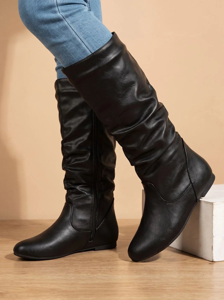 Hailey | Women's Slouchy Flat Round Toe Knee High Boots