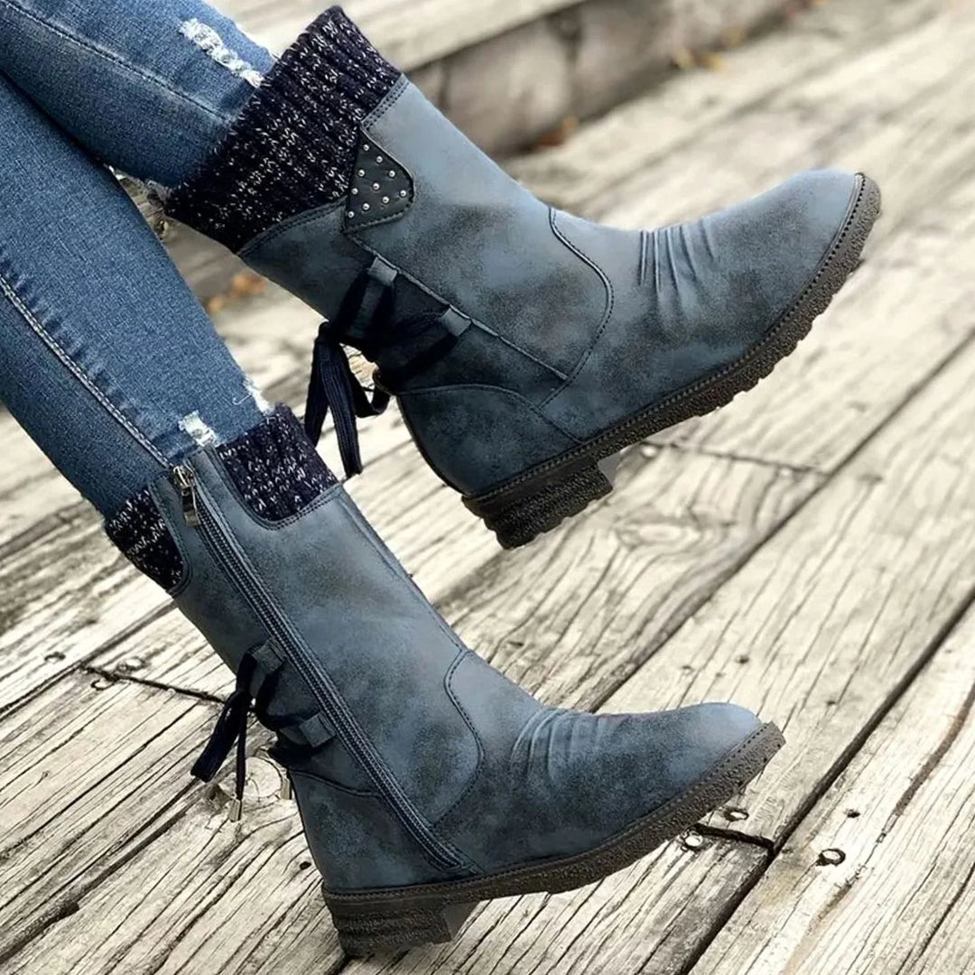 Harper | Women's Knit Cuff Back Lace Up Mid Calf Boots