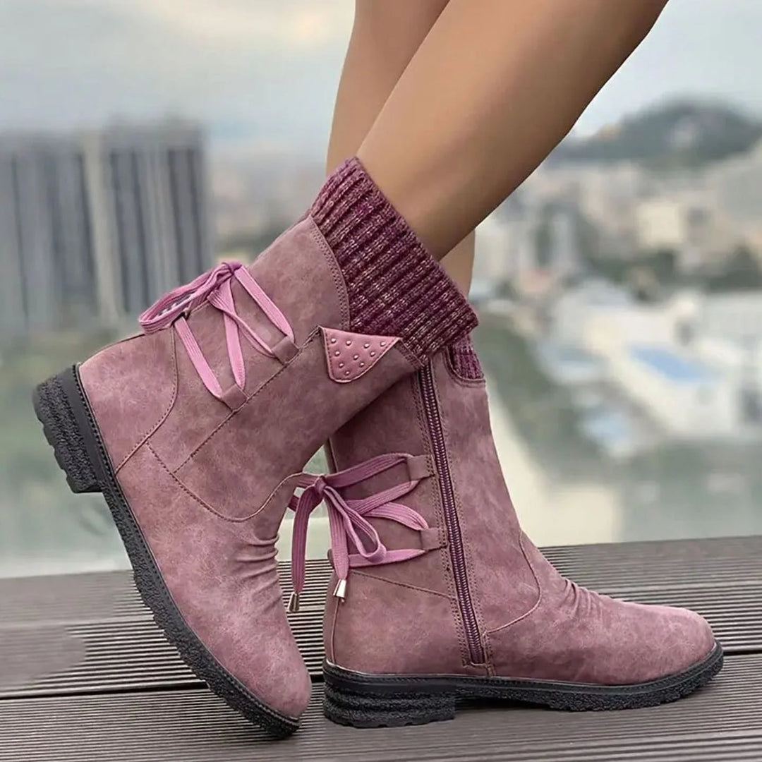 Harper | Women's Knit Cuff Back Lace Up Mid Calf Boots