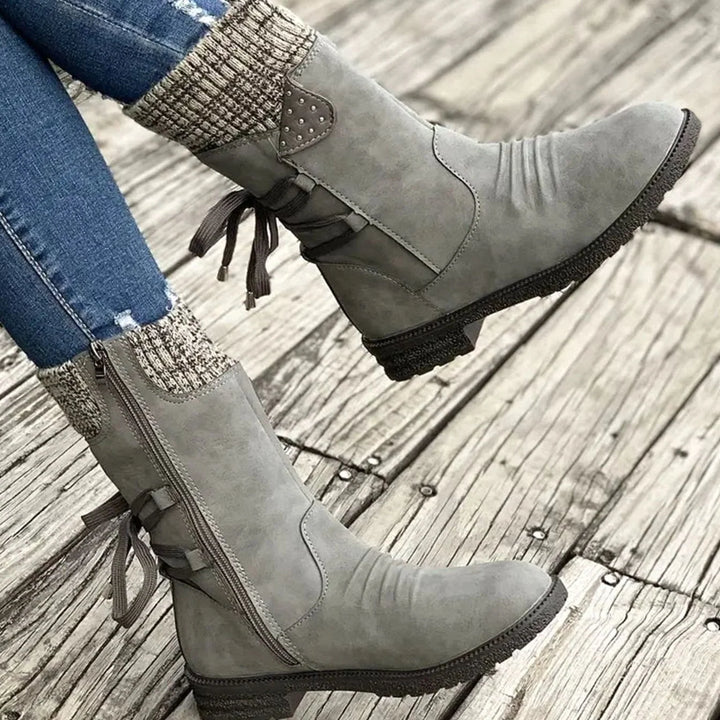 Harper | Women's Knit Cuff Back Lace Up Mid Calf Boots