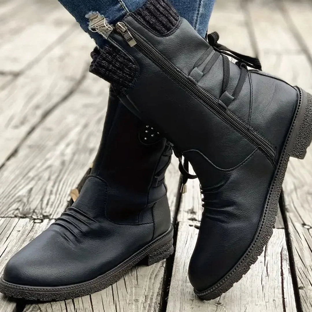 Harper | Women's Knit Cuff Back Lace Up Mid Calf Boots