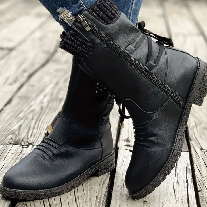 Harper | Women's Knit Cuff Back Lace Up Mid Calf Boots