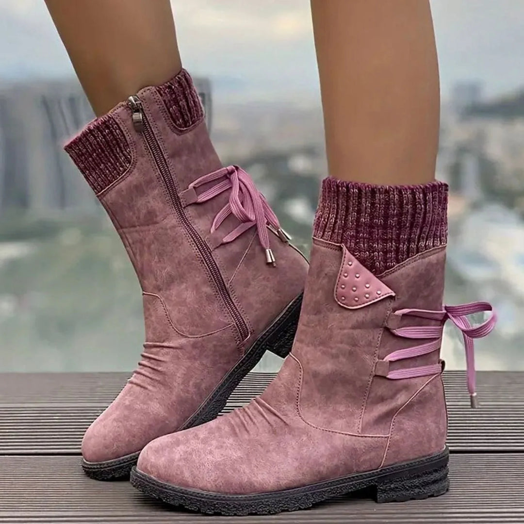 Harper | Women's Knit Cuff Back Lace Up Mid Calf Boots
