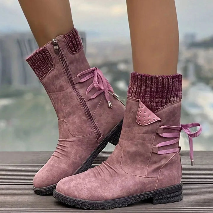Harper | Women's Knit Cuff Back Lace Up Mid Calf Boots