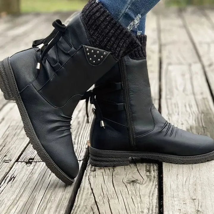 Harper | Women's Knit Cuff Back Lace Up Mid Calf Boots