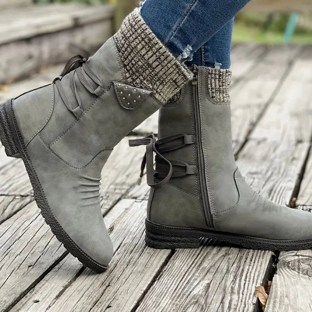 Harper | Women's Knit Cuff Back Lace Up Mid Calf Boots