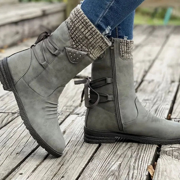 Harper | Women's Knit Cuff Back Lace Up Mid Calf Boots