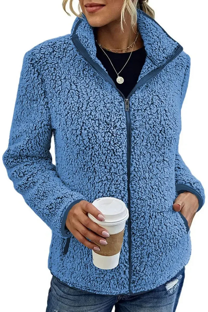 Hayley | Women's Stand Collar Zip Up Fluffy Jacket