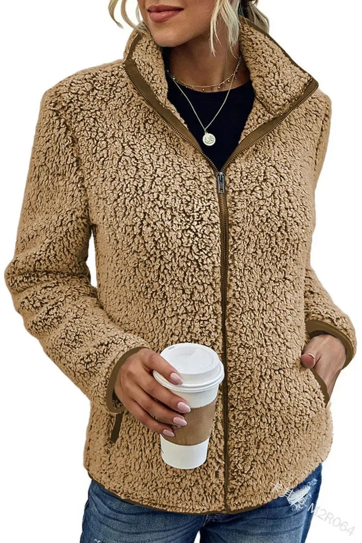 Hayley | Women's Stand Collar Zip Up Fluffy Jacket