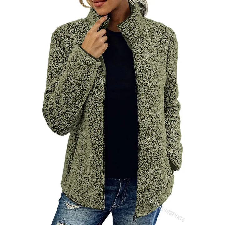 Hayley | Women's Stand Collar Zip Up Fluffy Jacket