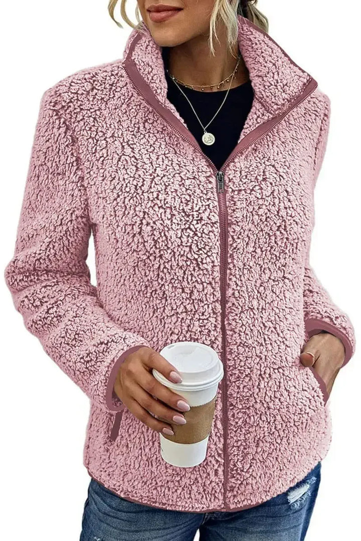 Hayley | Women's Stand Collar Zip Up Fluffy Jacket