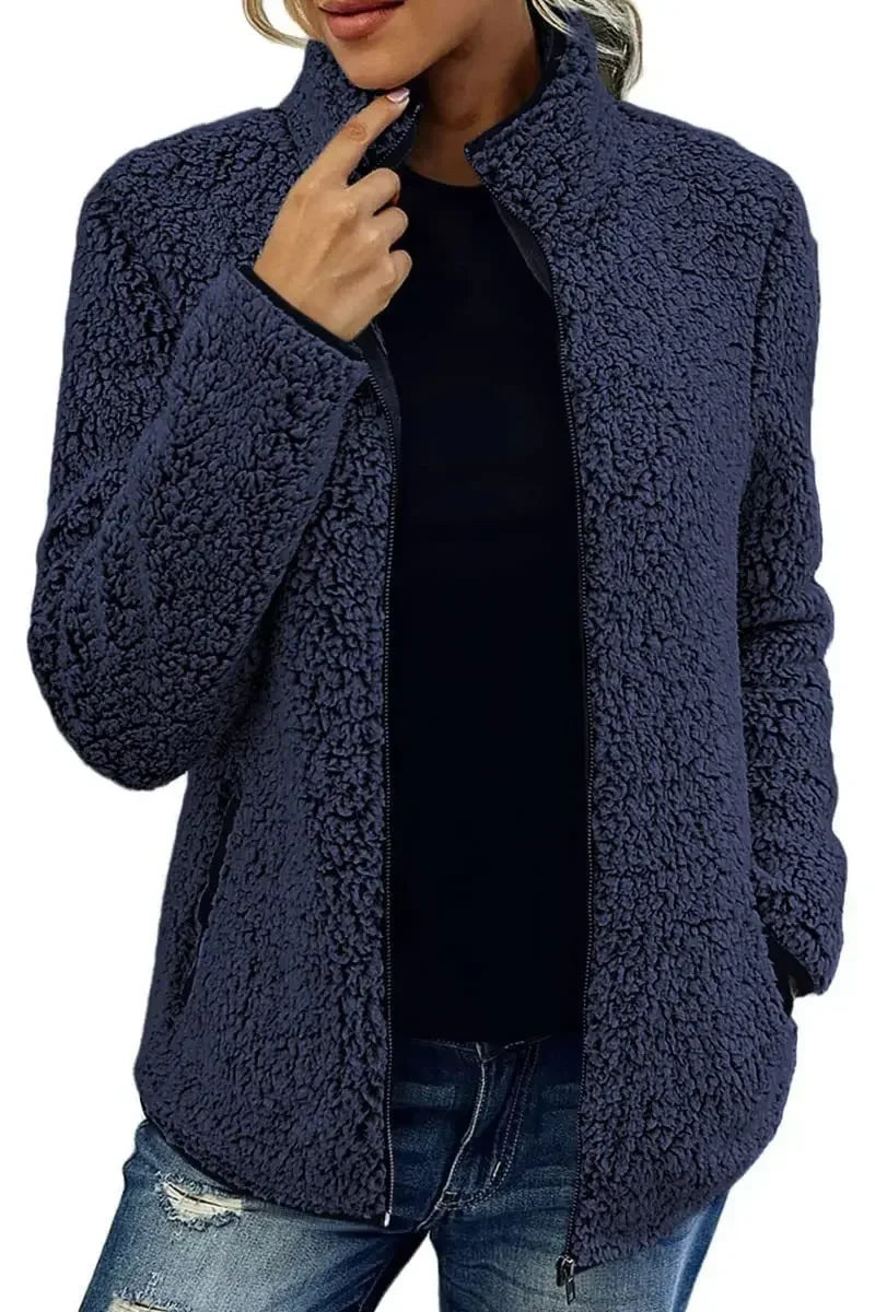 Hayley | Women's Stand Collar Zip Up Fluffy Jacket