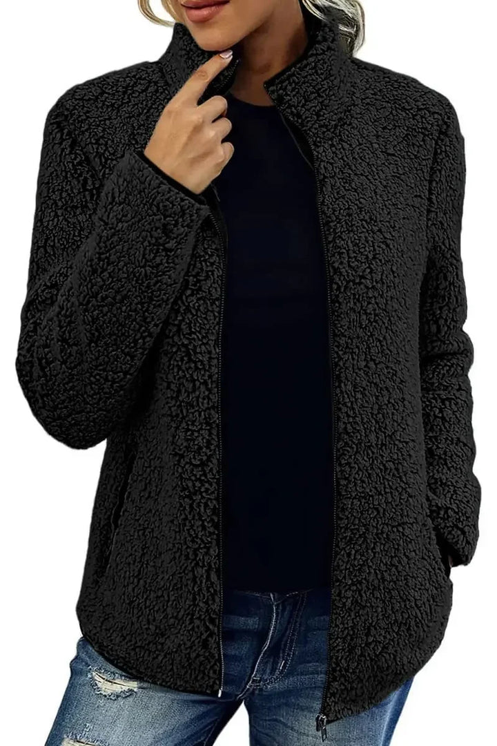 Hayley | Women's Stand Collar Zip Up Fluffy Jacket