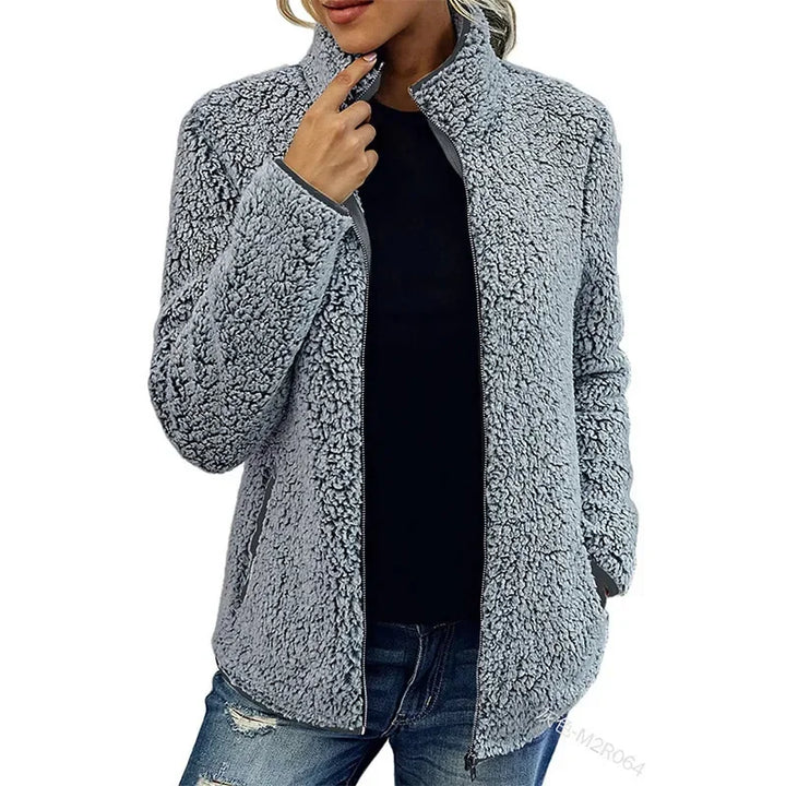 Hayley | Women's Stand Collar Zip Up Fluffy Jacket