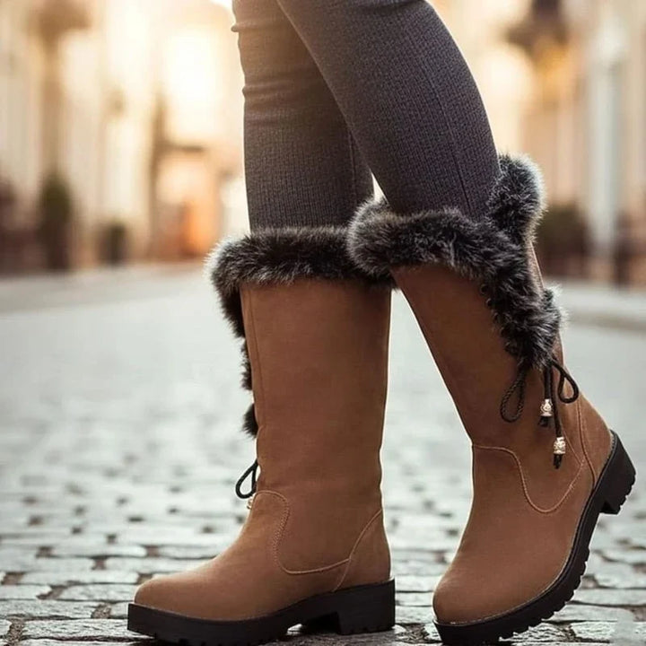 Hilda | Ladies Faux Fur Trim Lug Sole Lined Winter Boots
