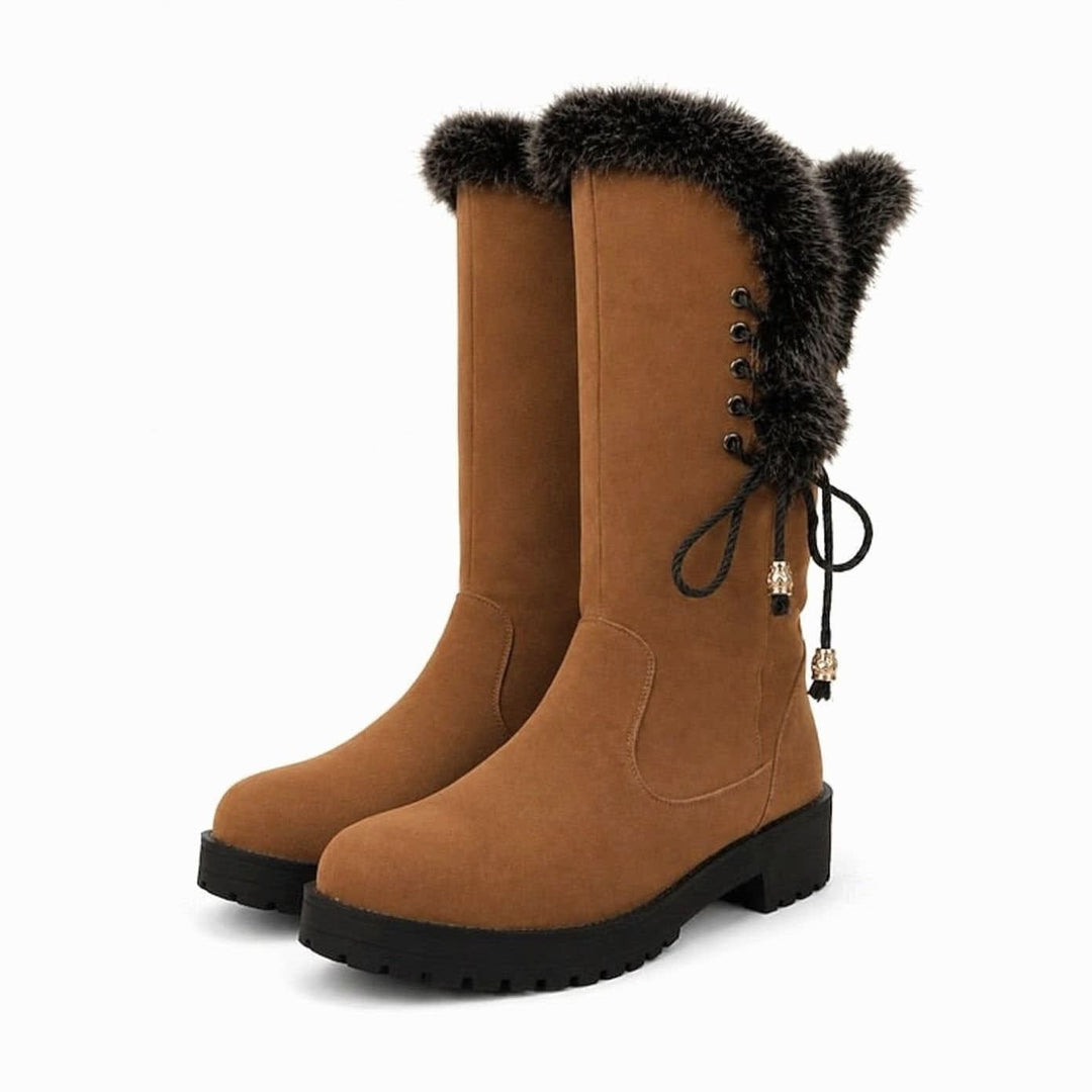 Hilda | Ladies Faux Fur Trim Lug Sole Lined Winter Boots