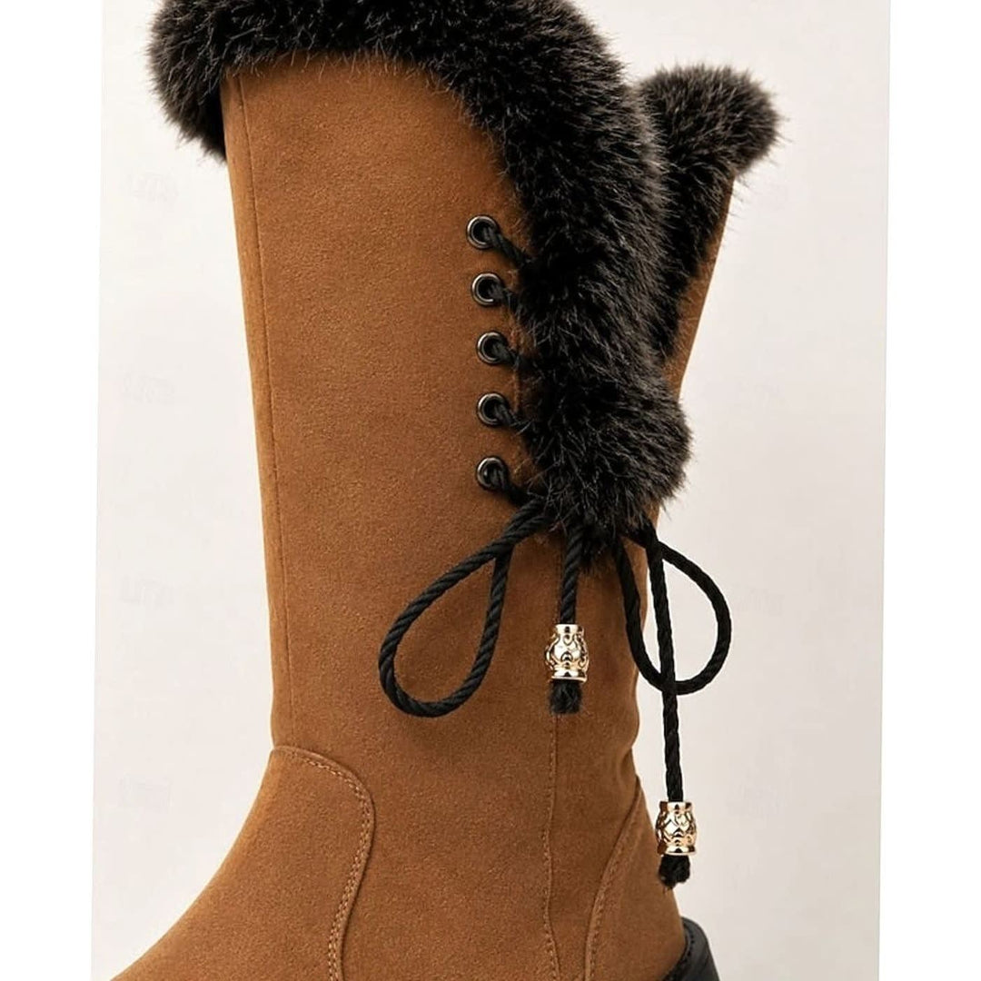 Hilda | Ladies Faux Fur Trim Lug Sole Lined Winter Boots