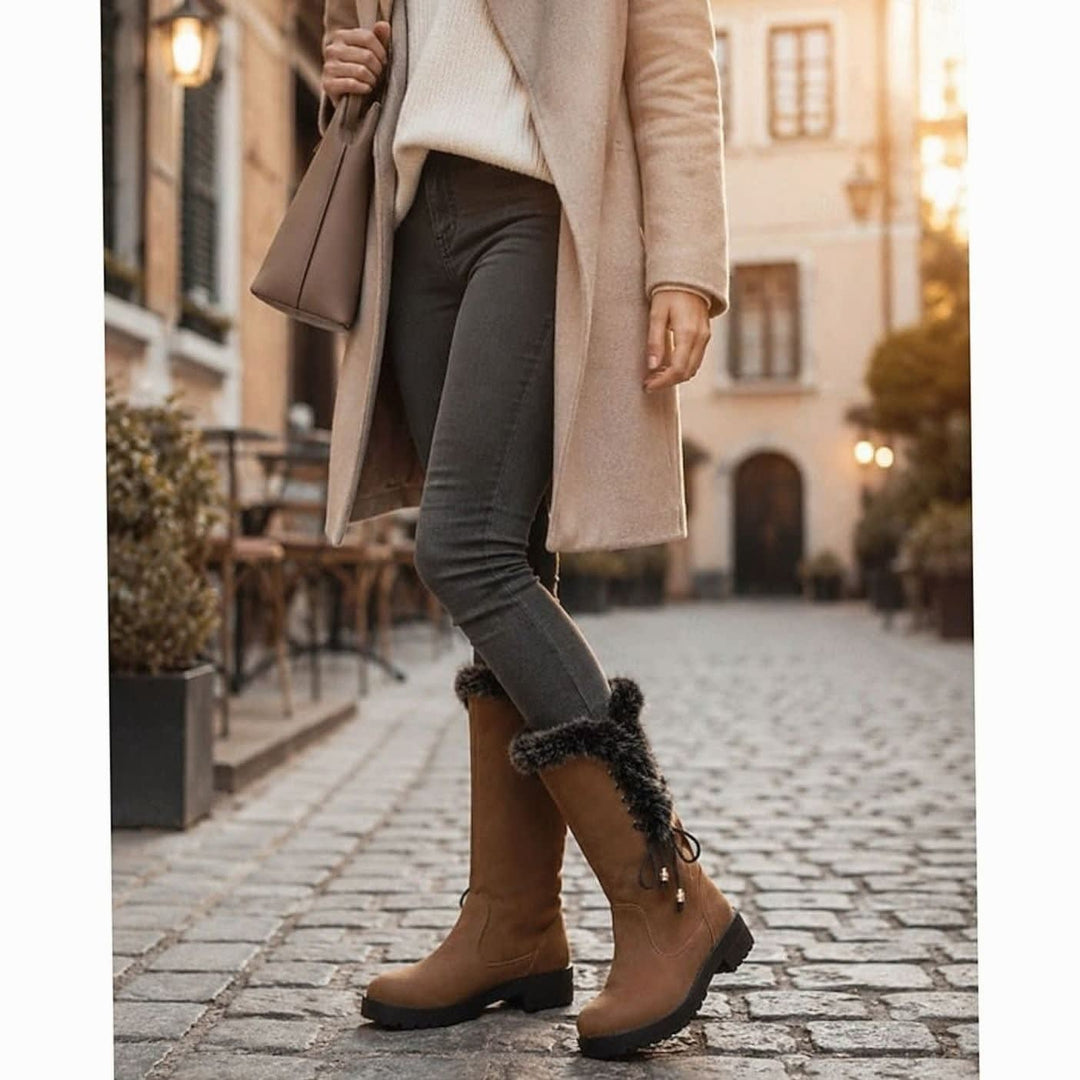 Hilda | Ladies Faux Fur Trim Lug Sole Lined Winter Boots