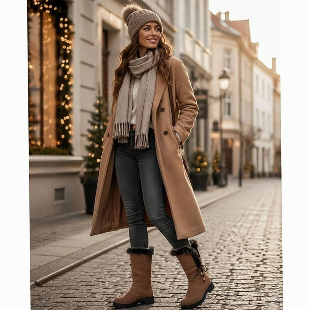 Hilda | Ladies Faux Fur Trim Lug Sole Lined Winter Boots