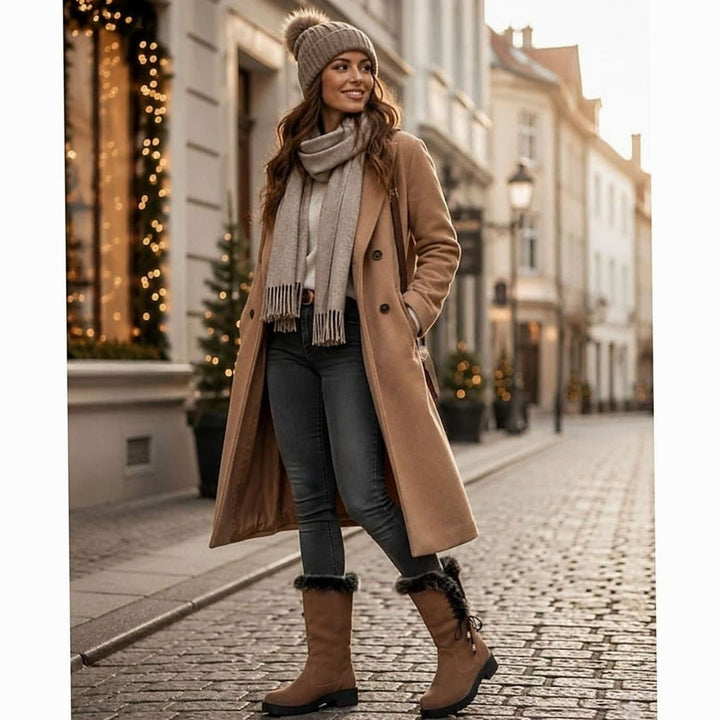 Hilda | Ladies Faux Fur Trim Lug Sole Lined Winter Boots