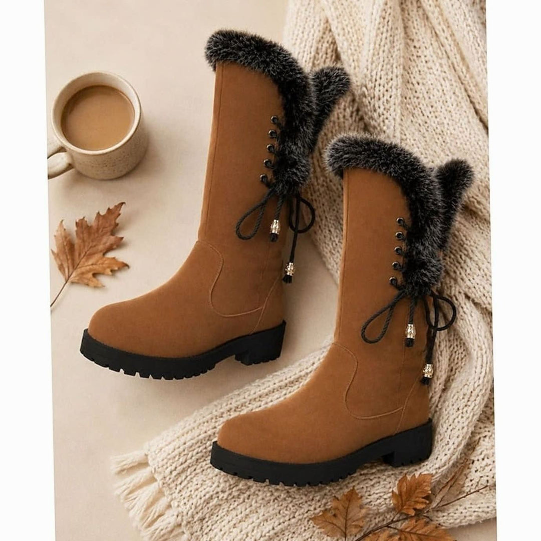 Hilda | Ladies Faux Fur Trim Lug Sole Lined Winter Boots