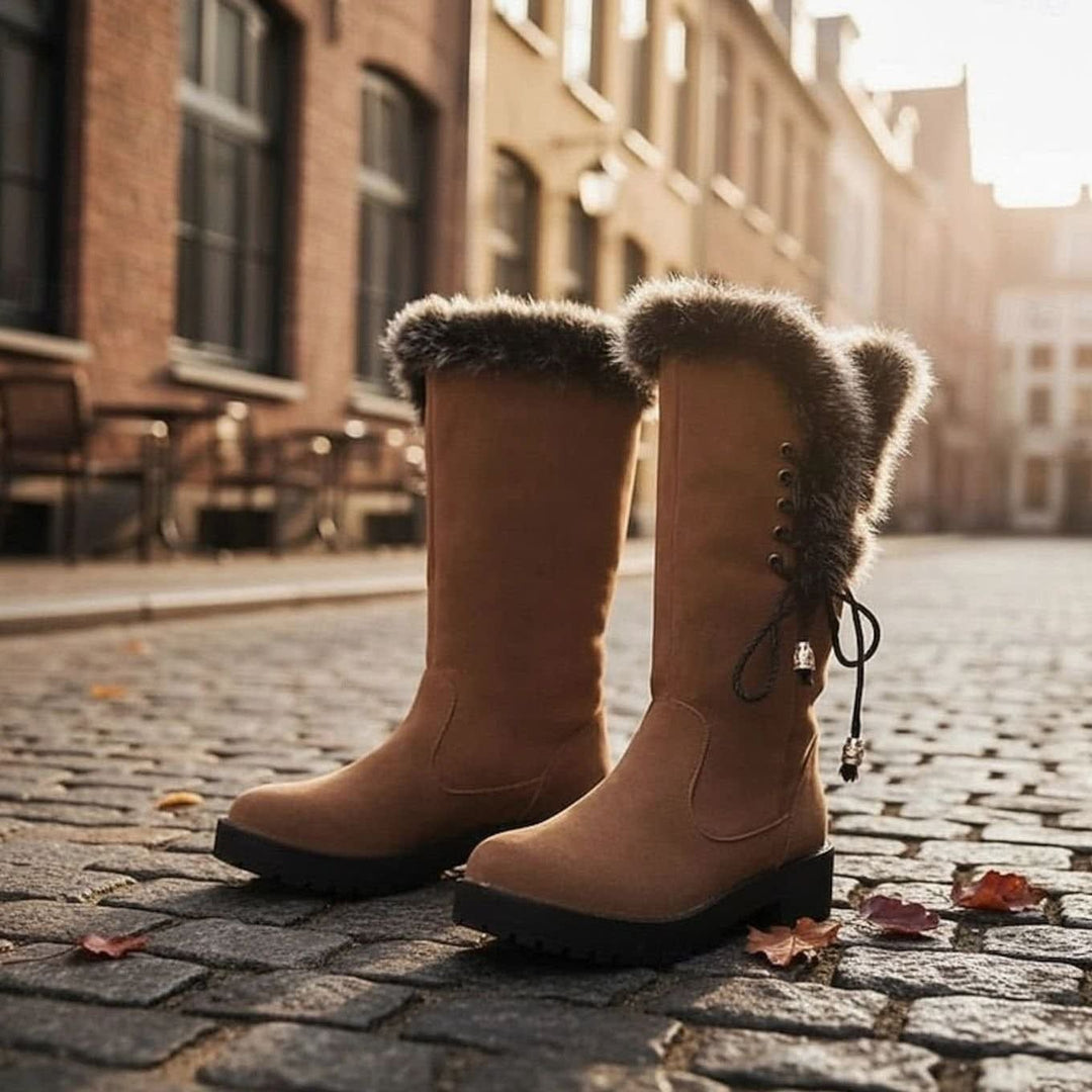Hilda | Ladies Faux Fur Trim Lug Sole Lined Winter Boots