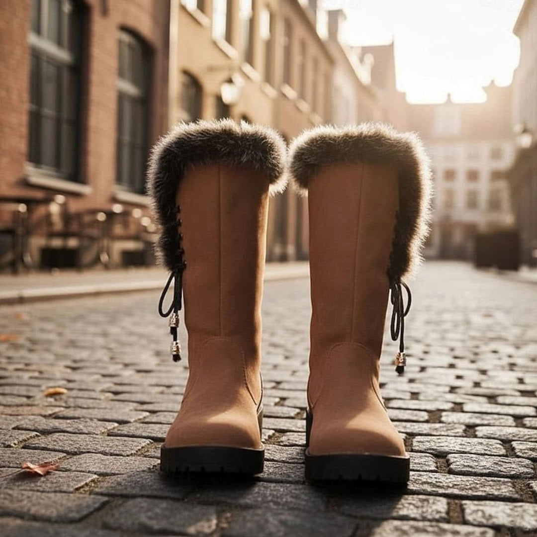Hilda | Ladies Faux Fur Trim Lug Sole Lined Winter Boots