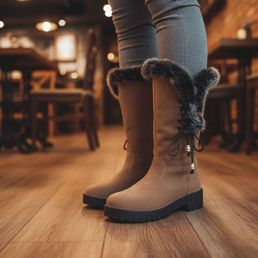 Hilda | Ladies Faux Fur Trim Lug Sole Lined Winter Boots