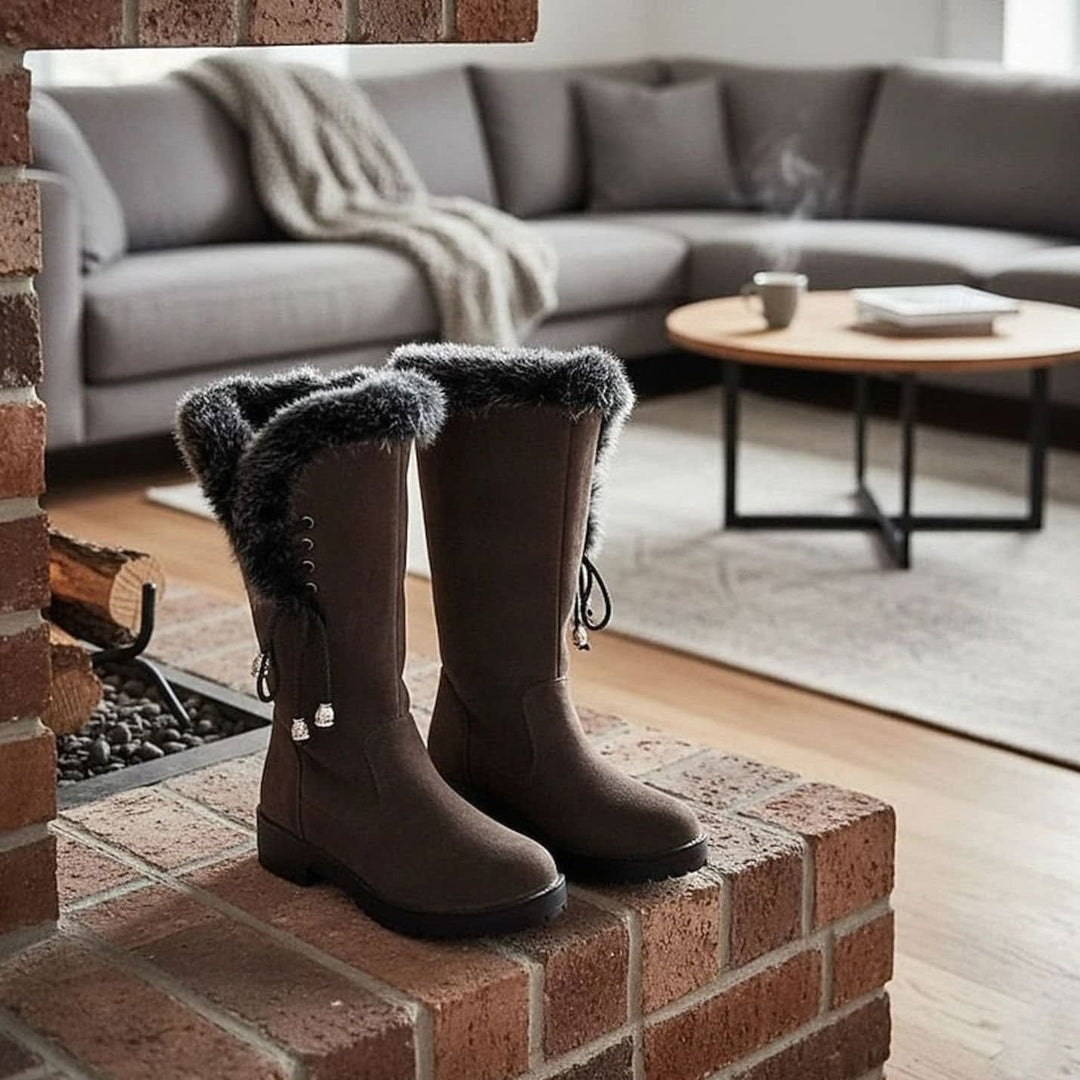 Hilda | Ladies Faux Fur Trim Lug Sole Lined Winter Boots