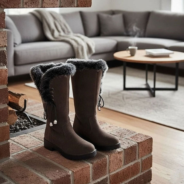 Hilda | Ladies Faux Fur Trim Lug Sole Lined Winter Boots
