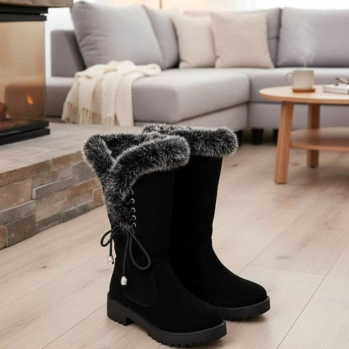 Hilda | Ladies Faux Fur Trim Lug Sole Lined Winter Boots