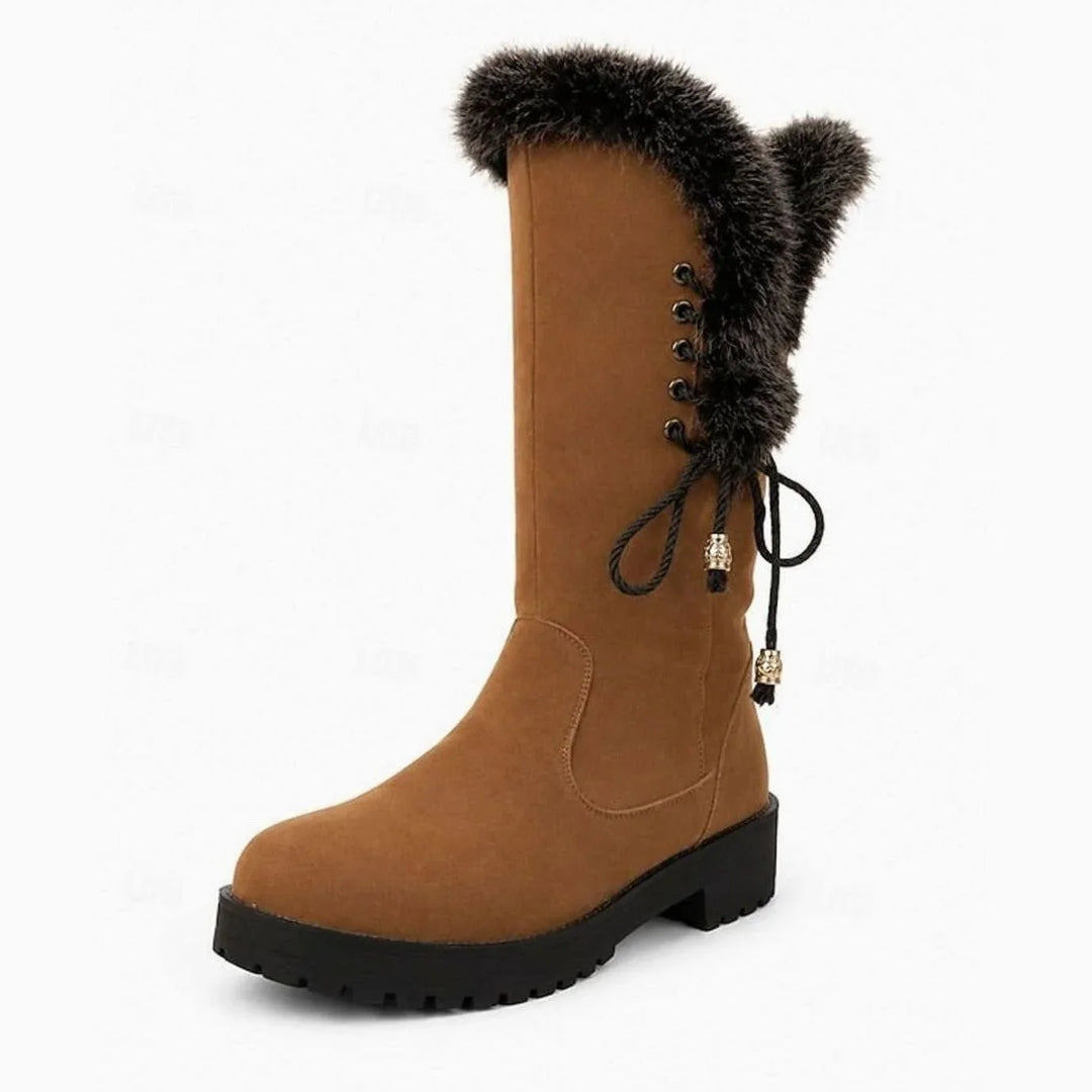 Hilda | Ladies Faux Fur Trim Lug Sole Lined Winter Boots