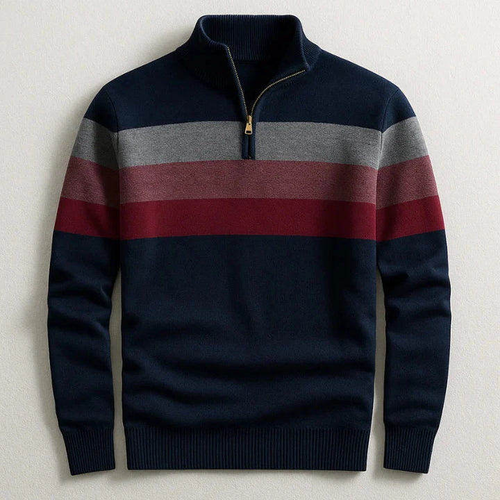Howard | Men's Striped Stand Collar Zip Sweater