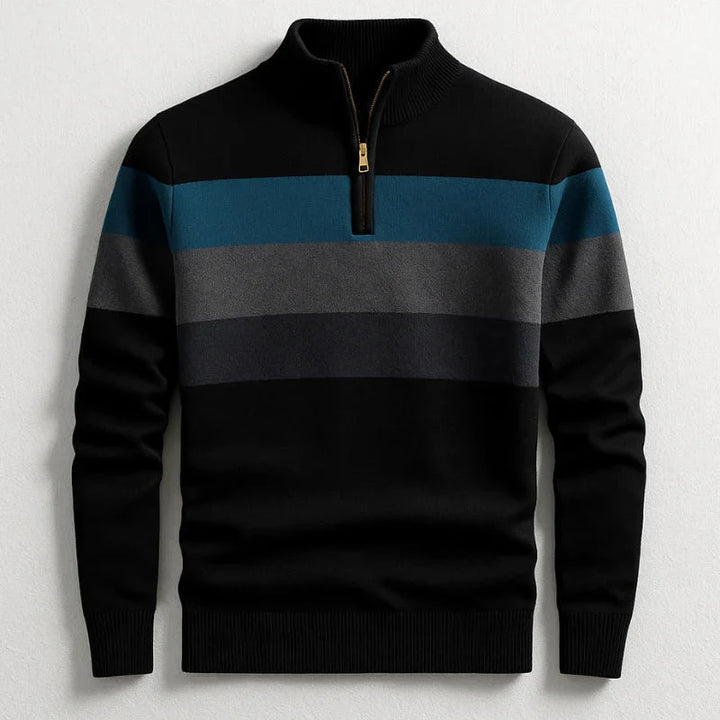 Howard | Men's Striped Stand Collar Zip Sweater