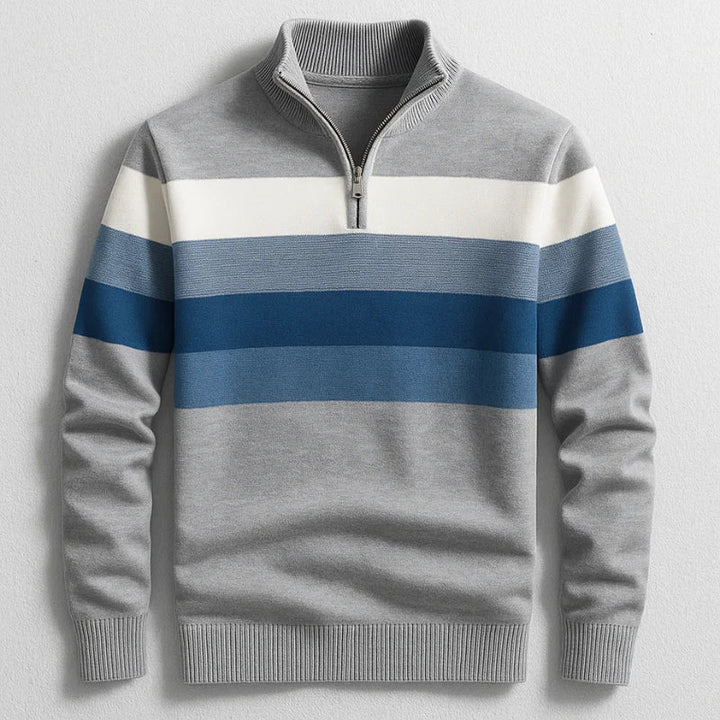 Howard | Men's Striped Stand Collar Zip Sweater