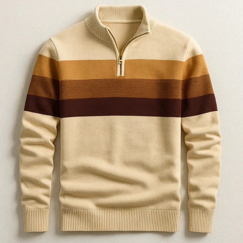 Howard | Men's Striped Stand Collar Zip Sweater