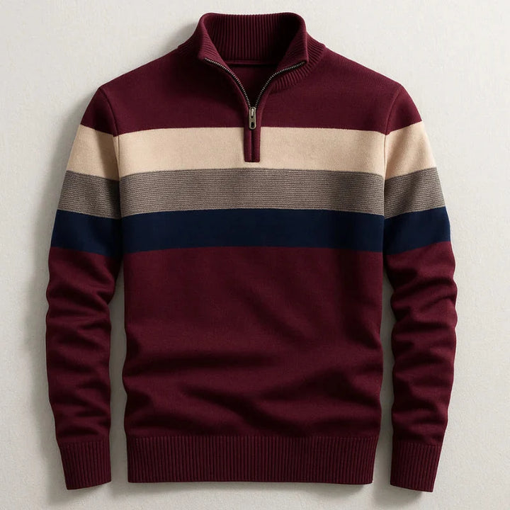 Howard | Men's Striped Stand Collar Zip Sweater