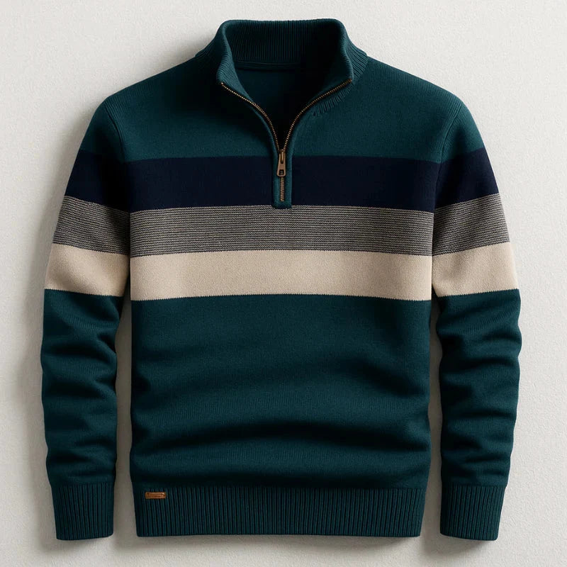 Howard | Men's Striped Stand Collar Zip Sweater