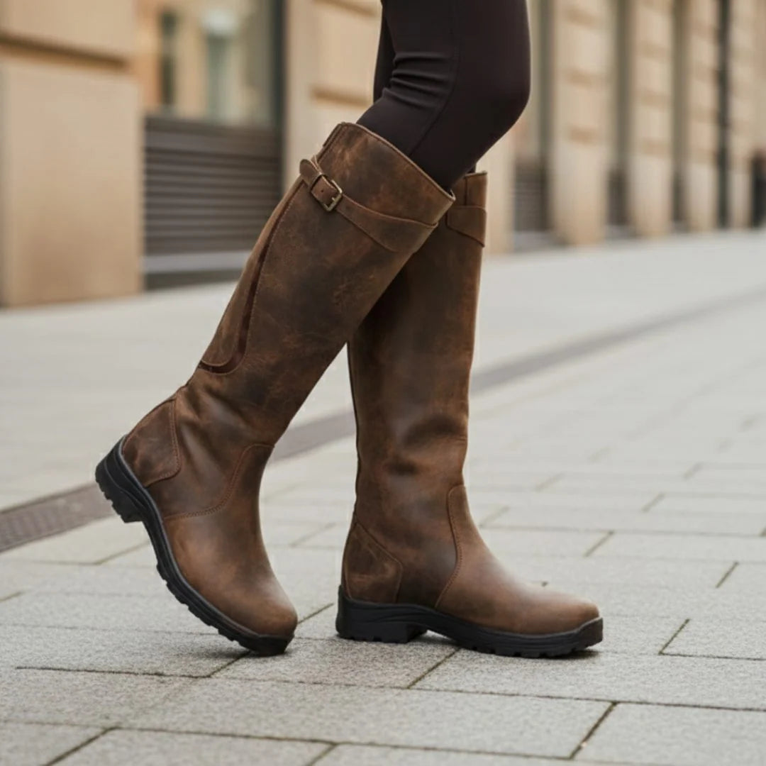 Ida | Women's Buckle Strap Wide Calf Knee High Boots