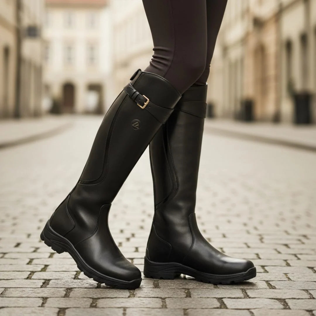 Ida | Women's Buckle Strap Wide Calf Knee High Boots
