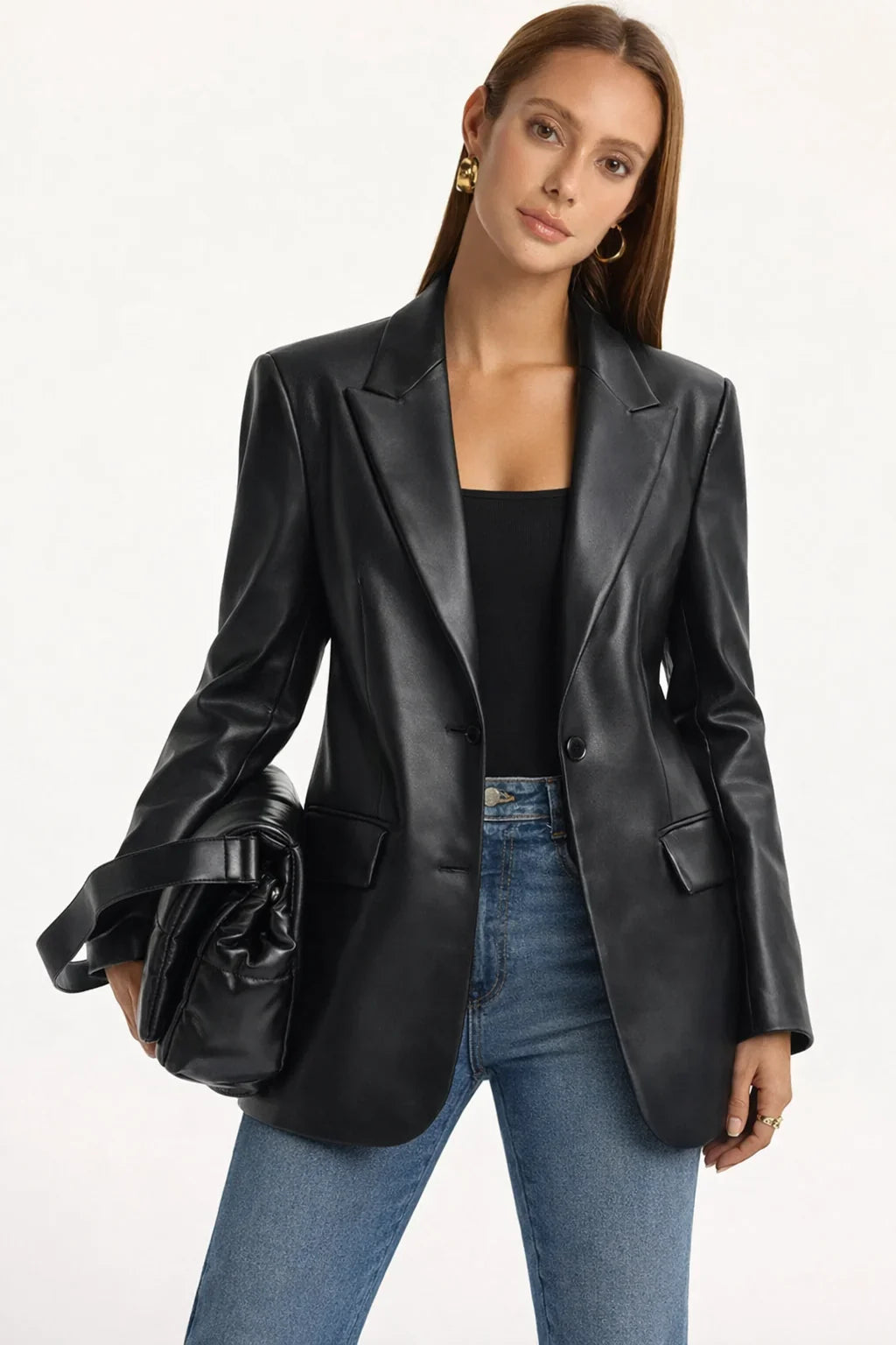 Ingrid | Women's Single Breasted Faux Leather Blazer