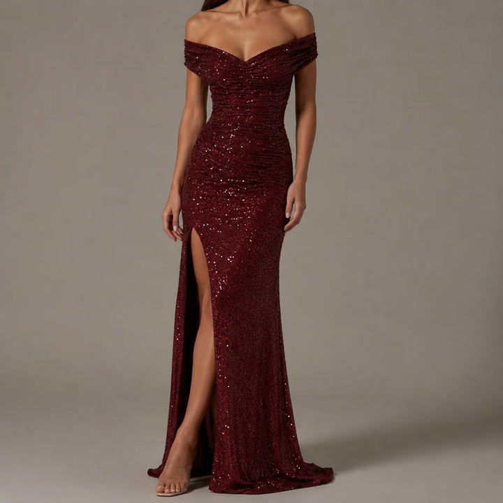 Isla | Women's Off Shoulder Sequin High Slit Maxi Gown