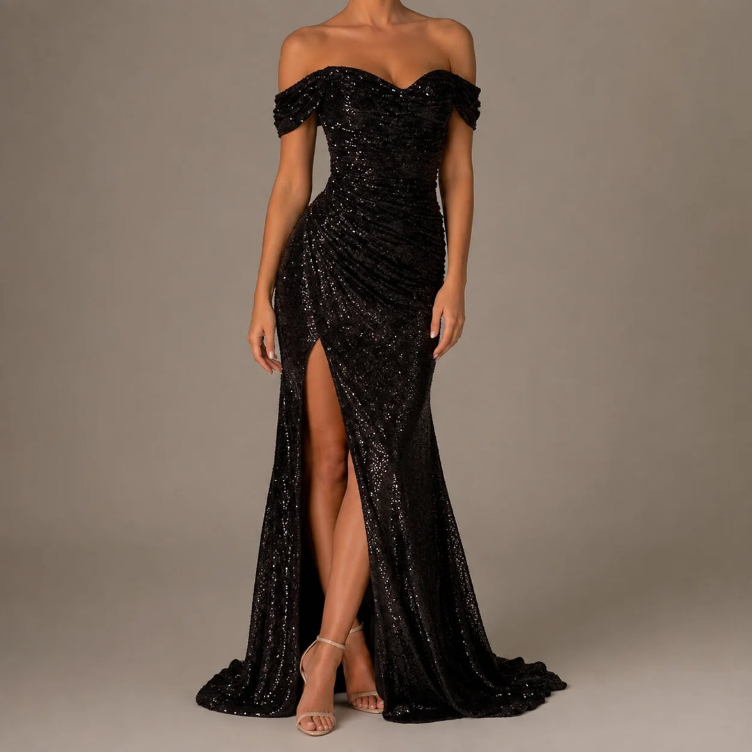Isla | Women's Off Shoulder Sequin High Slit Maxi Gown