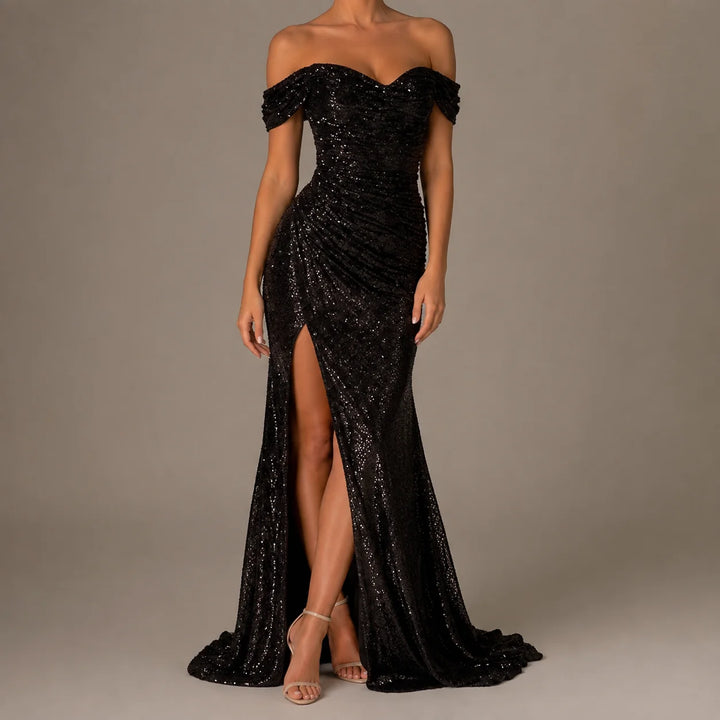 Isla | Women's Off Shoulder Sequin High Slit Maxi Gown