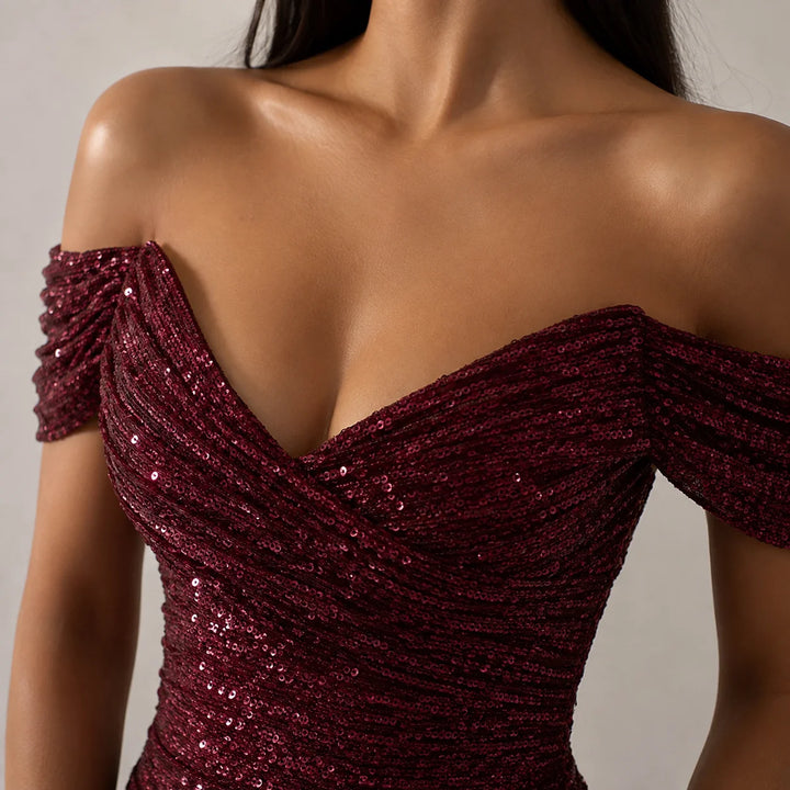 Isla | Women's Off Shoulder Sequin High Slit Maxi Gown