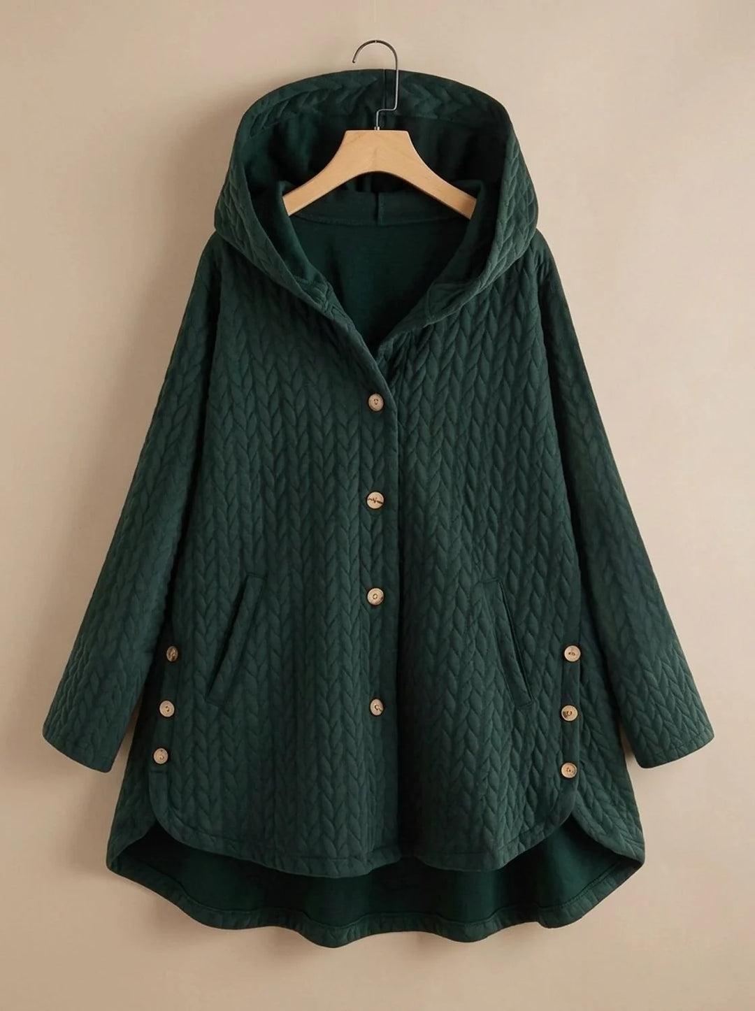 Jade | Women's Hooded Button Front Curved Hem Quilted Jacket