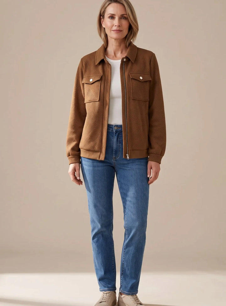 Jennie | Women's Textured Zip-Up Bomber Jacket