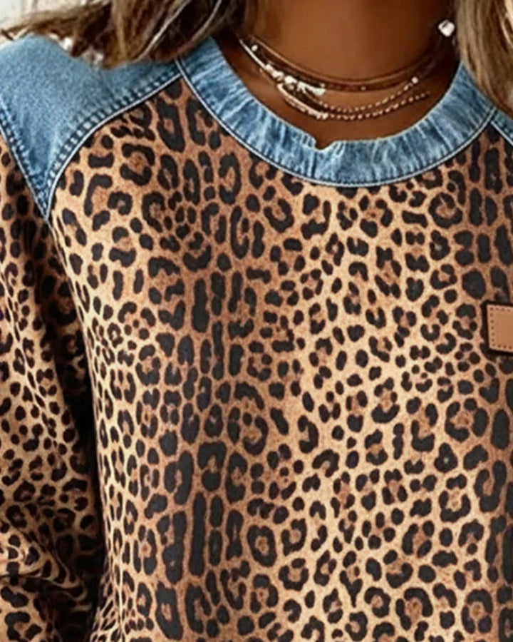 Jo | Women's Leopard Print Contrast Trim Sweatshirt