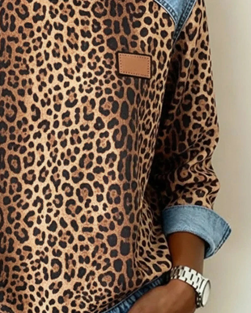 Jo | Women's Leopard Print Contrast Trim Sweatshirt