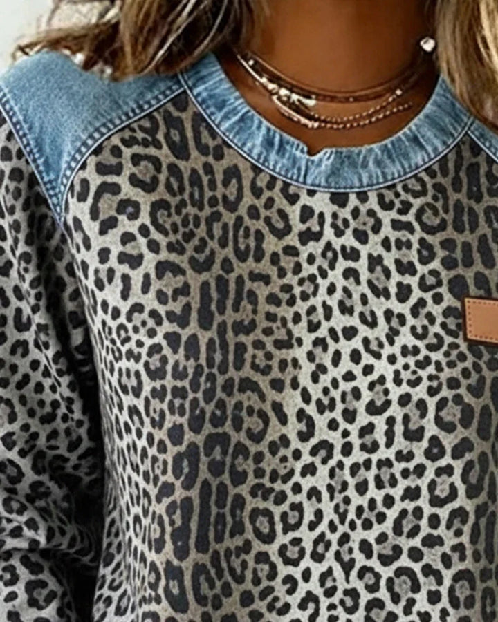 Jo | Women's Leopard Print Contrast Trim Sweatshirt
